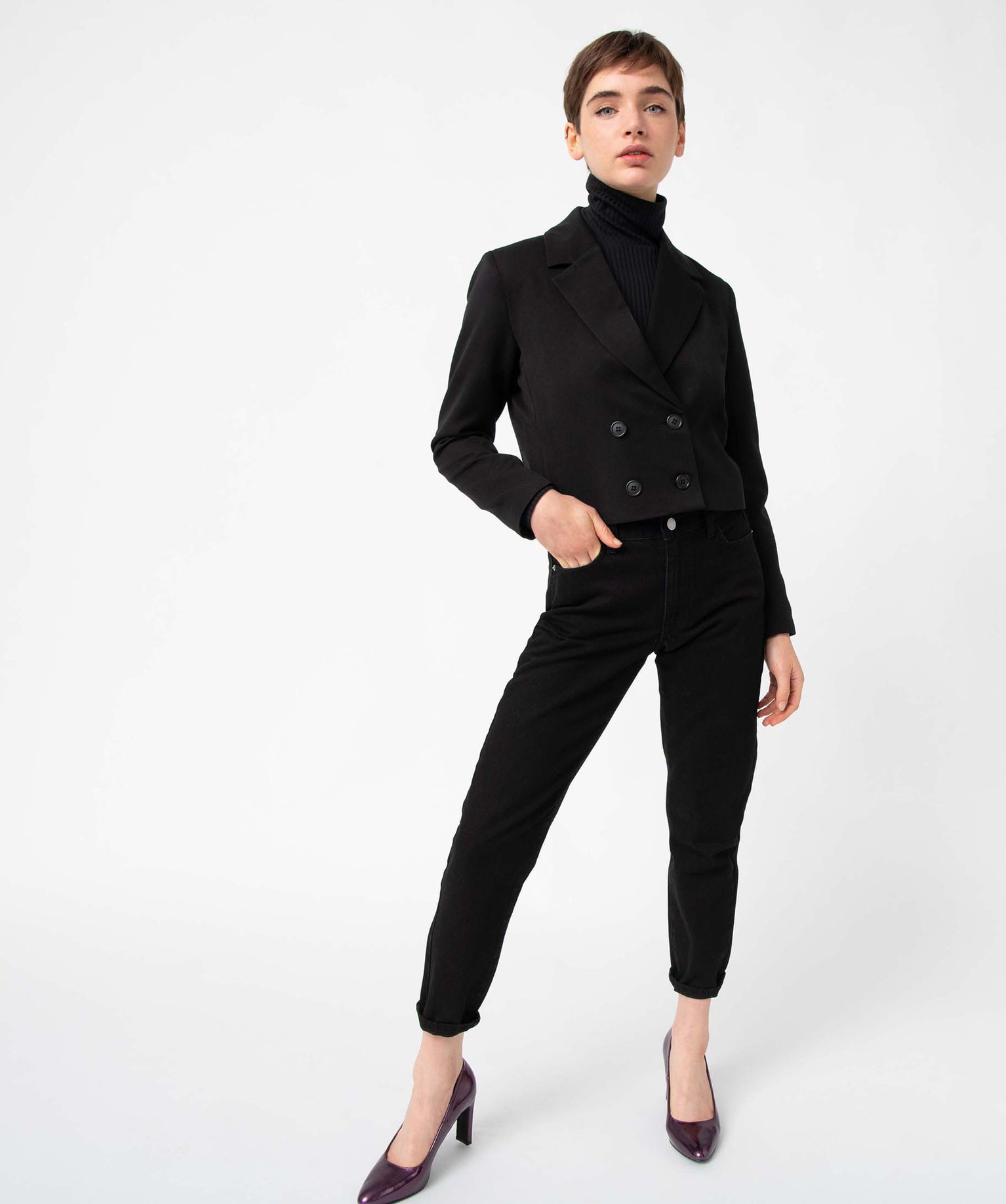 Veste femme coupe courte fermeture croisée noir | GEMO