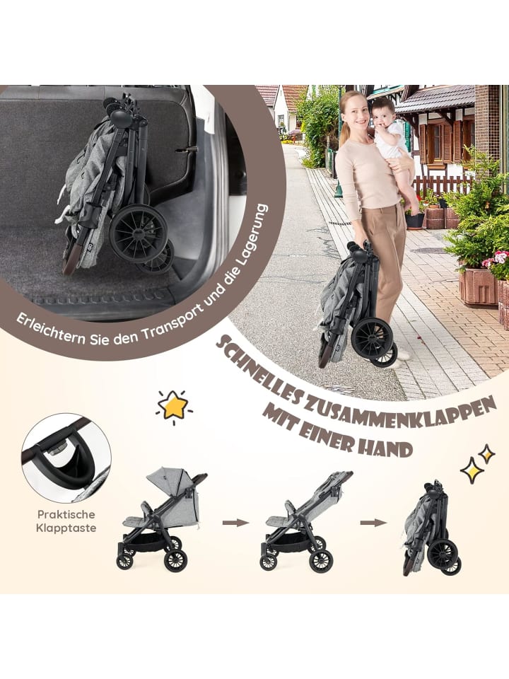 COSTWAY Geschwisterwagen Zwillingswagen klappbar bis 3 Jahre in Grau günstig kaufen onesize