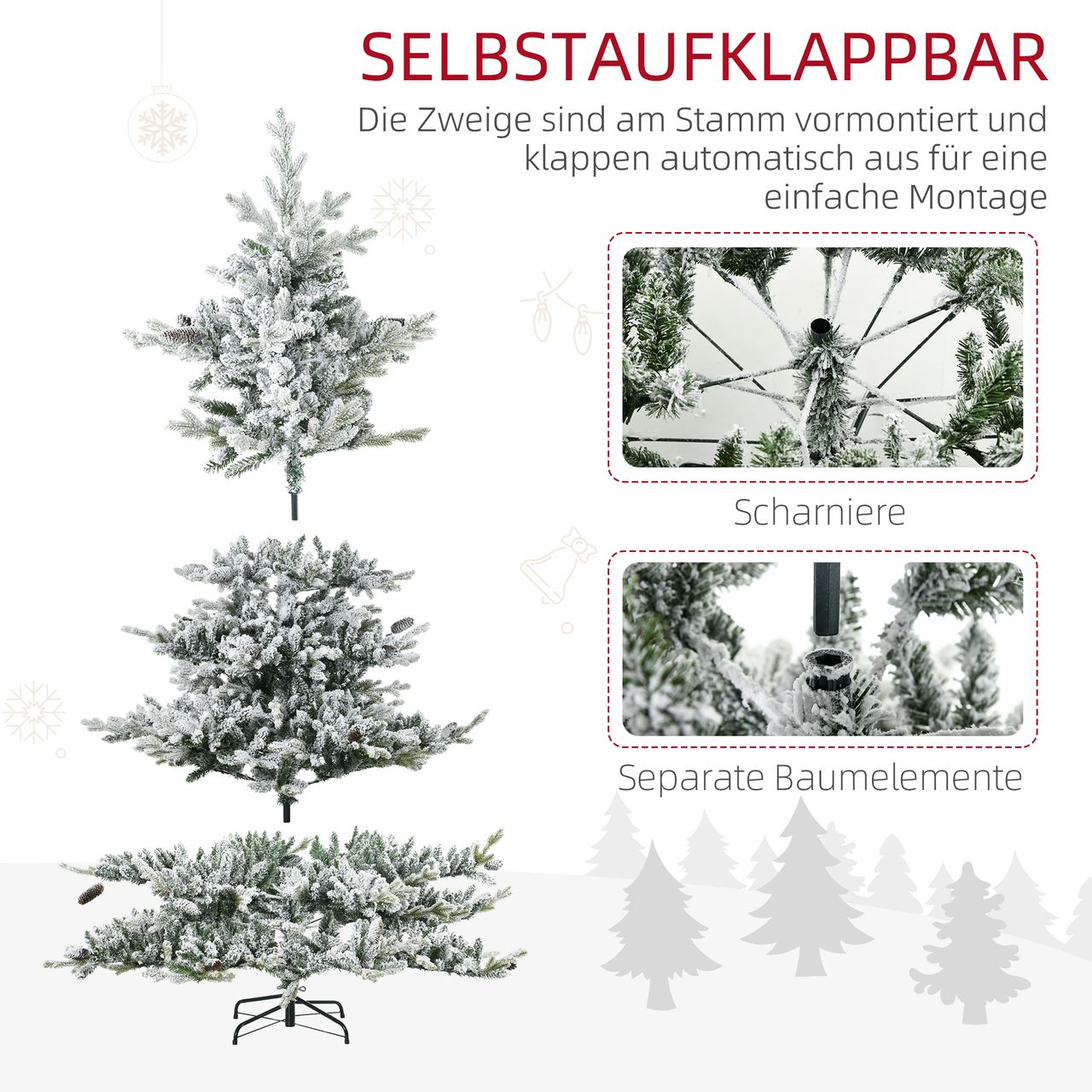 HOMCOM 1,80m Weihnachtsbaum realistisches Aussehen Kunstschnee Tannenzapfen