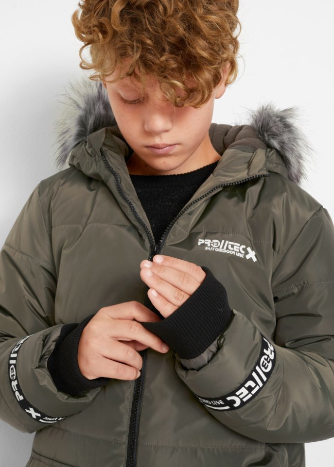 Jungen Winterparka mit abnehmbarem Fellimitatkragen