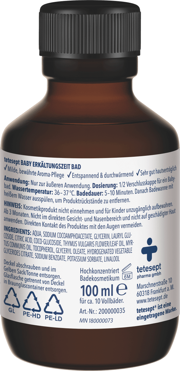 Baby Erkältungszeit Bad mit Thymian & Myrte, 100 ml