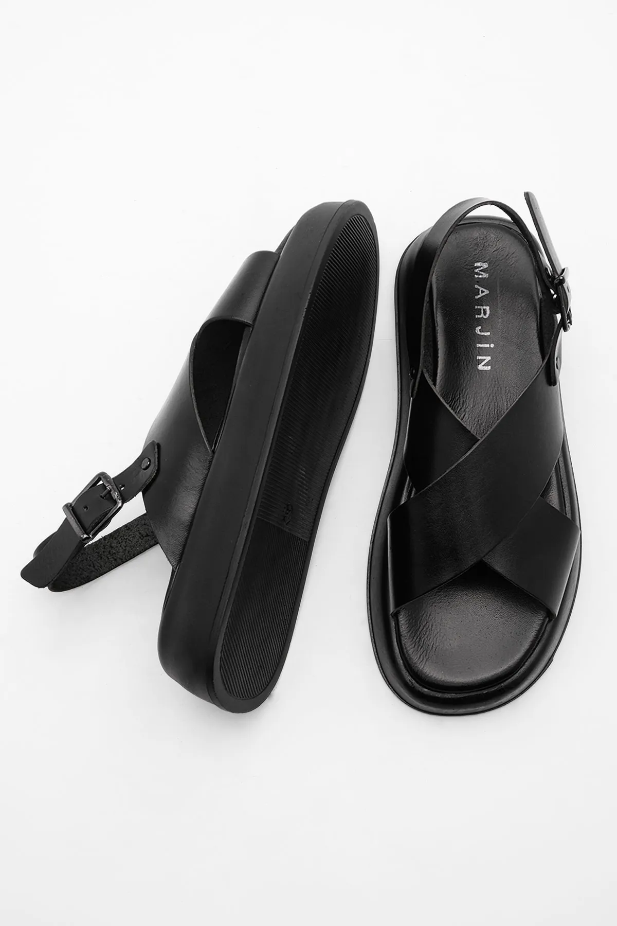 Marjin  Damen Sandalen aus echtem Leder mit dicker Sohle Atirya schwarz