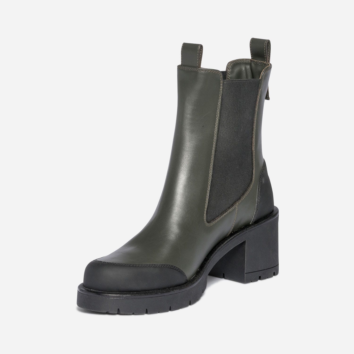 Chelsea boots vert foncé et noir à talon