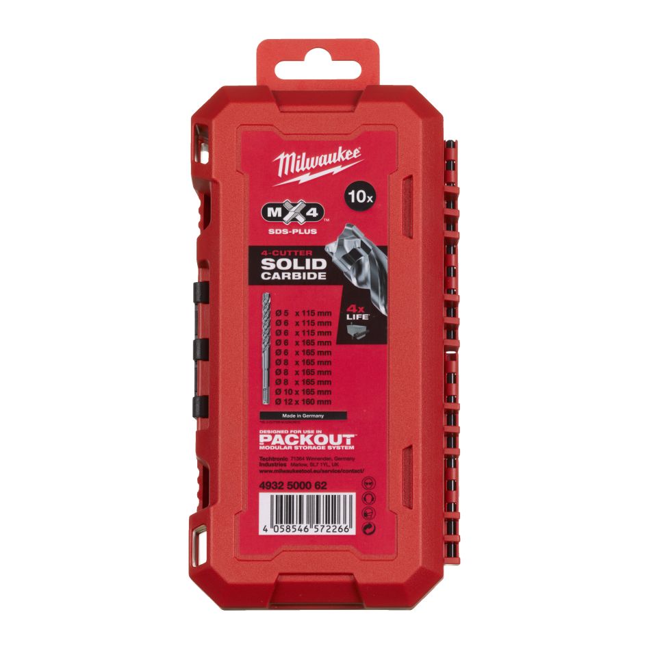 Milwaukee Accessoires 4932500062 SDS-PLUS borenset MX4 PACKOUT Ready Box 5/6/6 x 115 i 6/6/8/8/8/10 x 165 i 12 x 160 mm