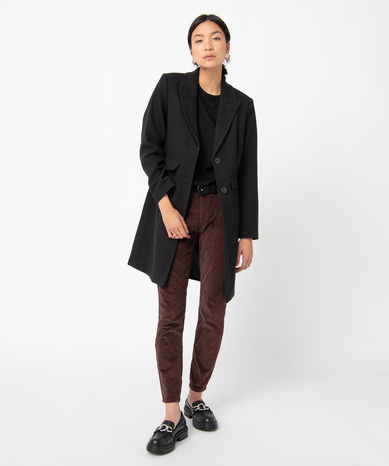 Manteau femme à motif pied de poule noir | GEMO