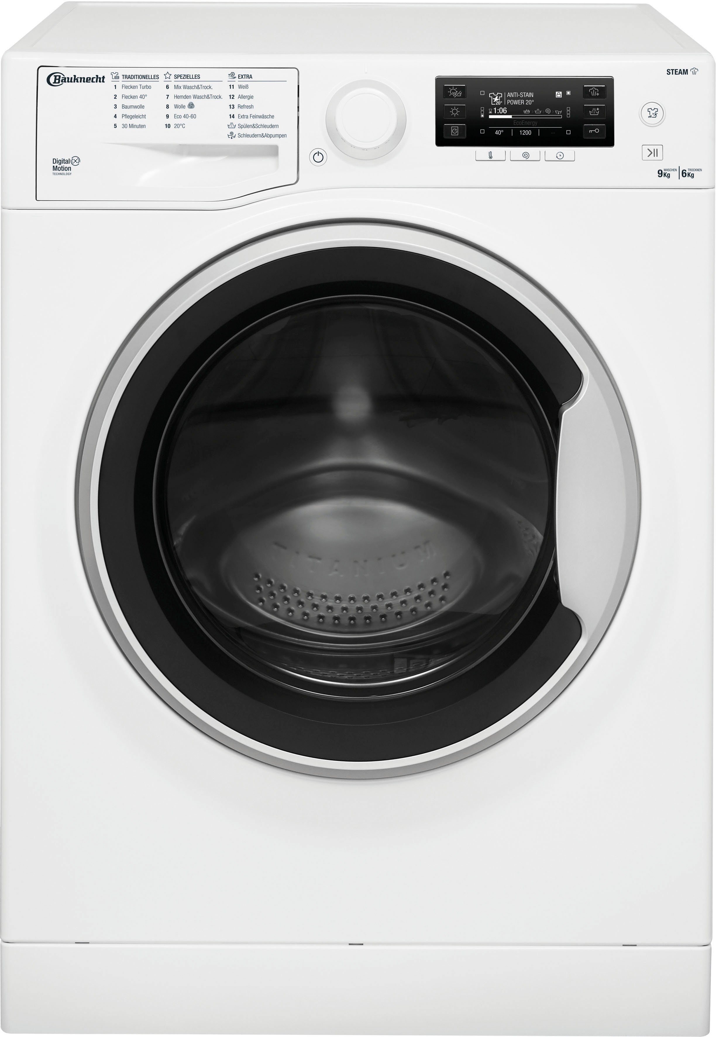 BAUKNECHT Waschtrockner WATK Pure 96L4 DE N, 9 kg, 6 kg, 1400 U/min