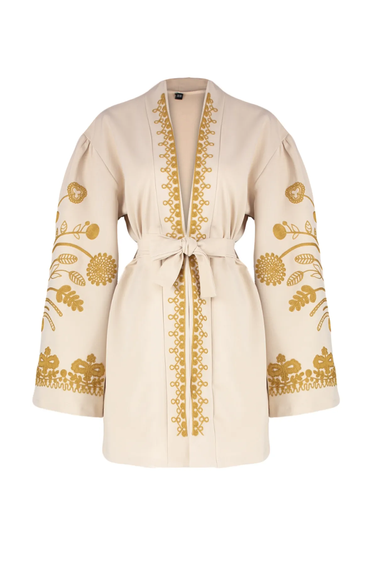 Trendyol Modest  Beige-schwarz gewebte bestickte Tasse & Ferace & Kimono TCTSS24KF00018
