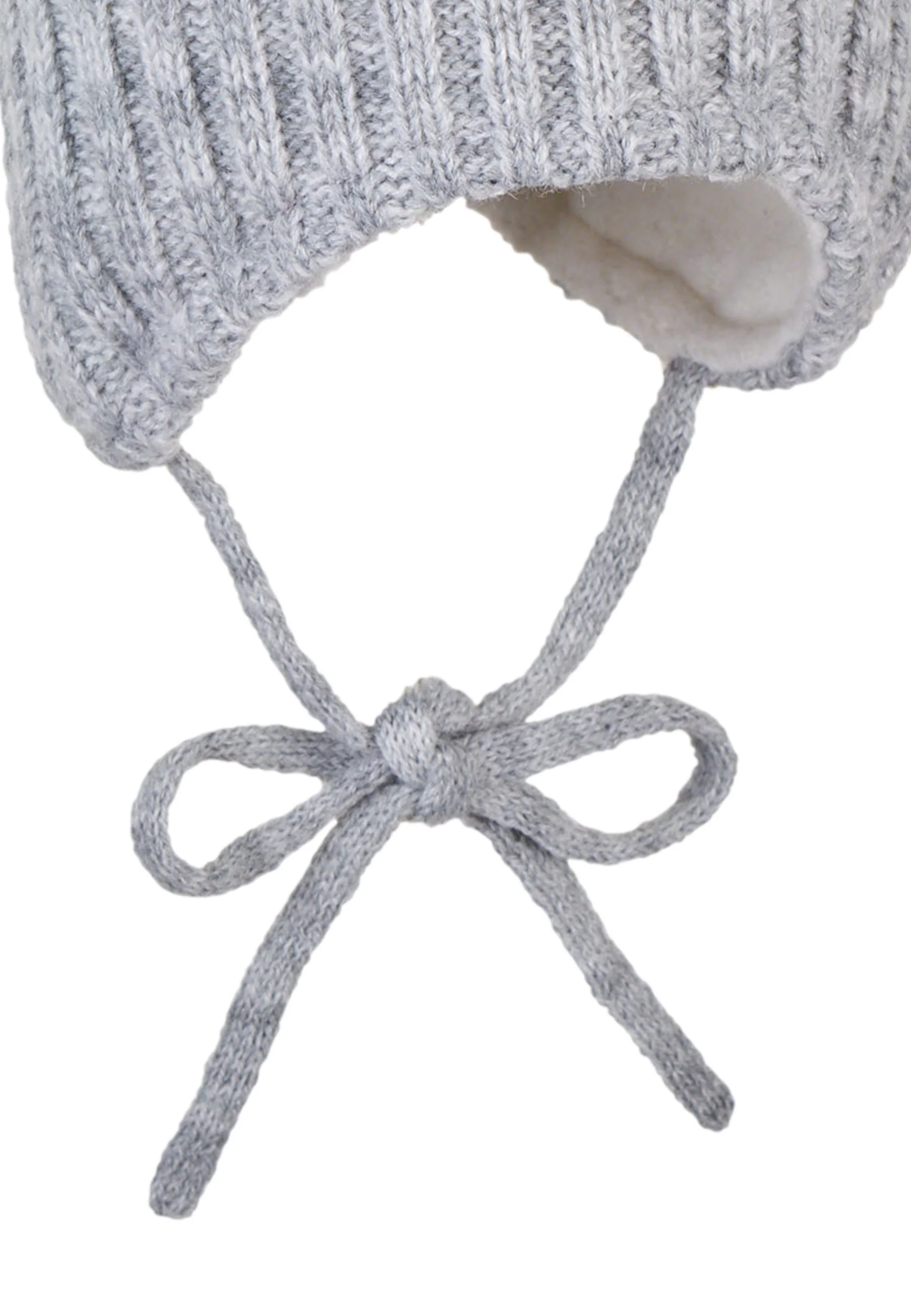 Strickmütze im Mustermix mit Bommel und Bindeband