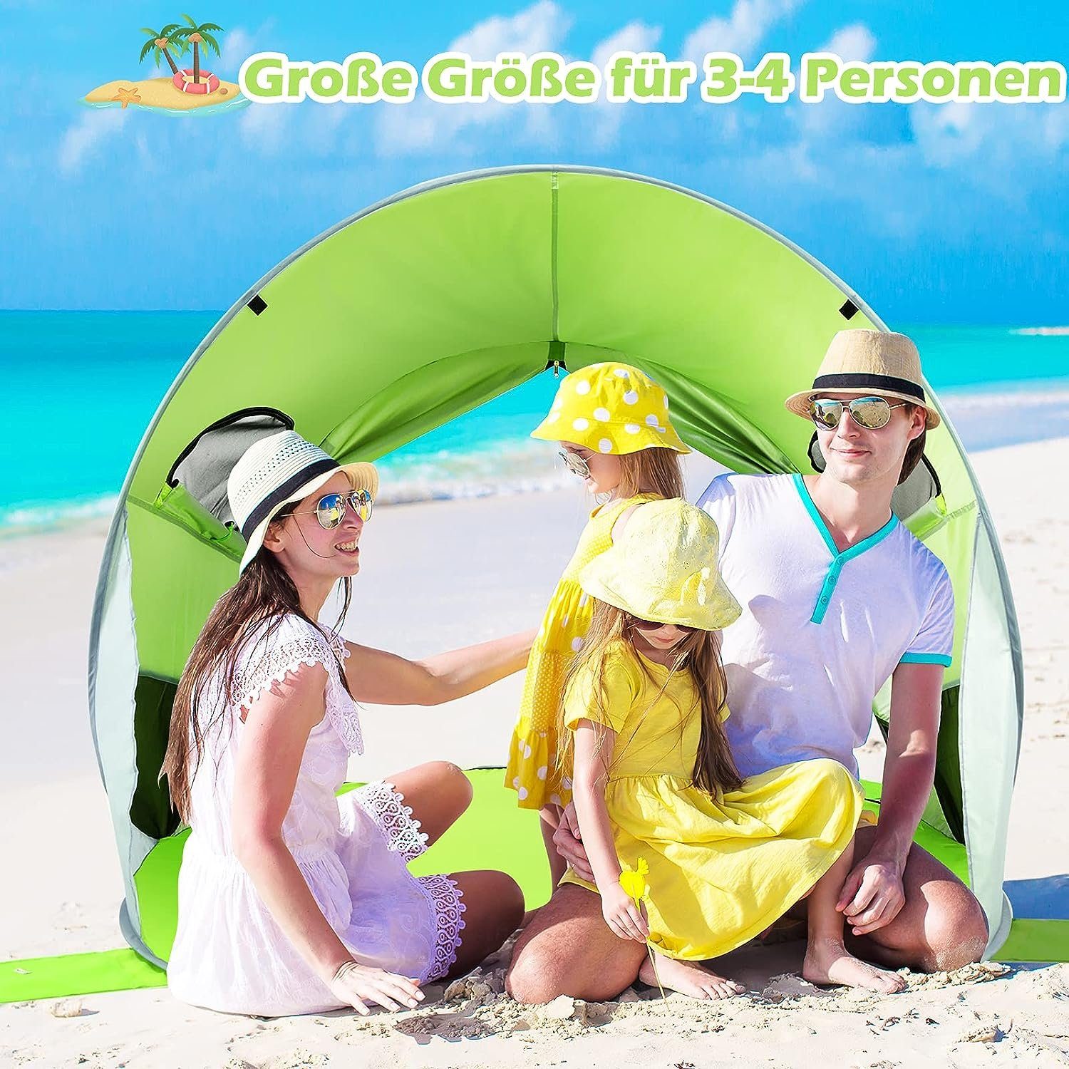 KOMFOTTEU Strandmuschel Strandzelt, für 3-4 Personen, automatisch & tragbar