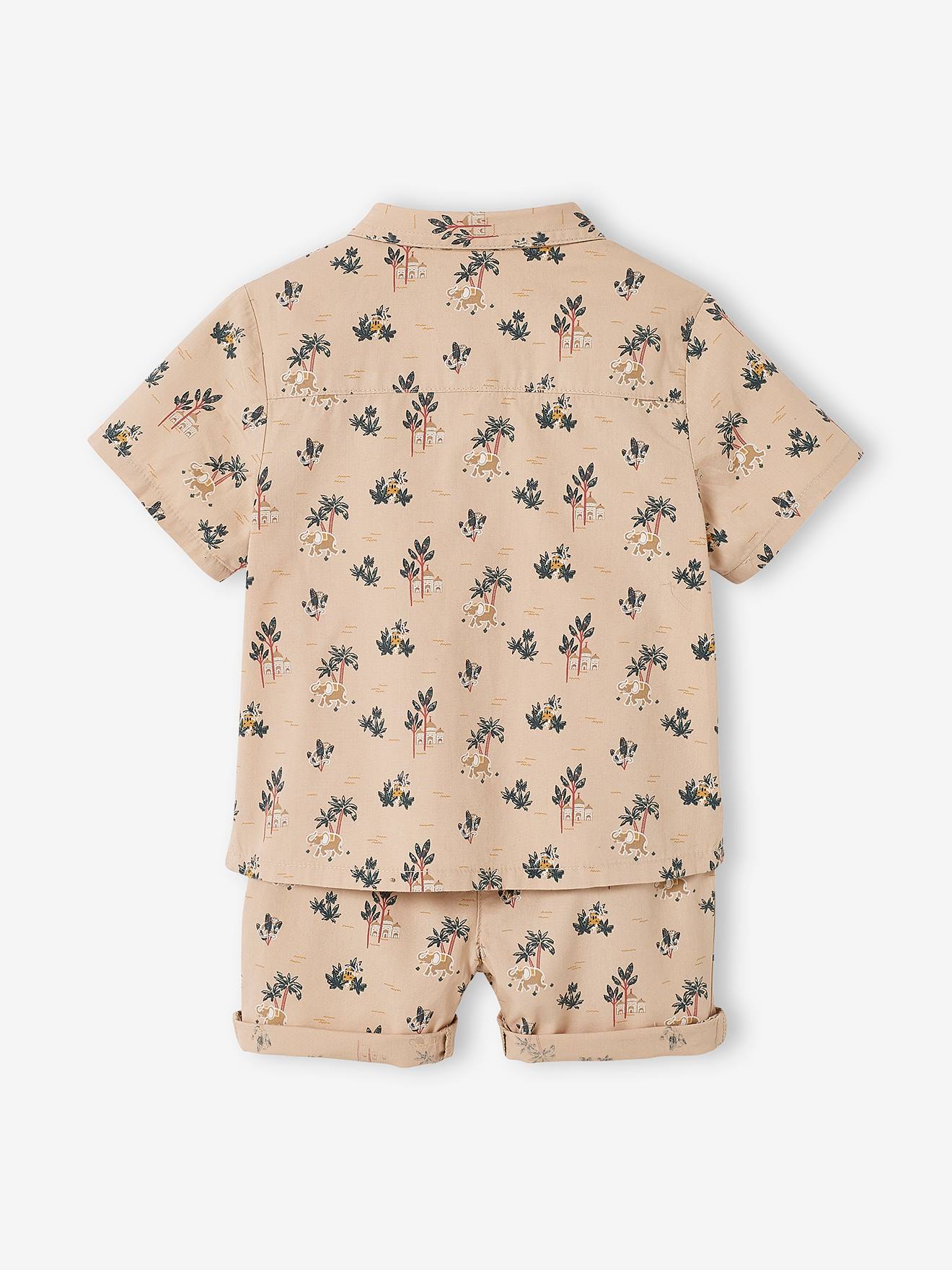 Ensemble chemise et short bébé taupe clair imprimé