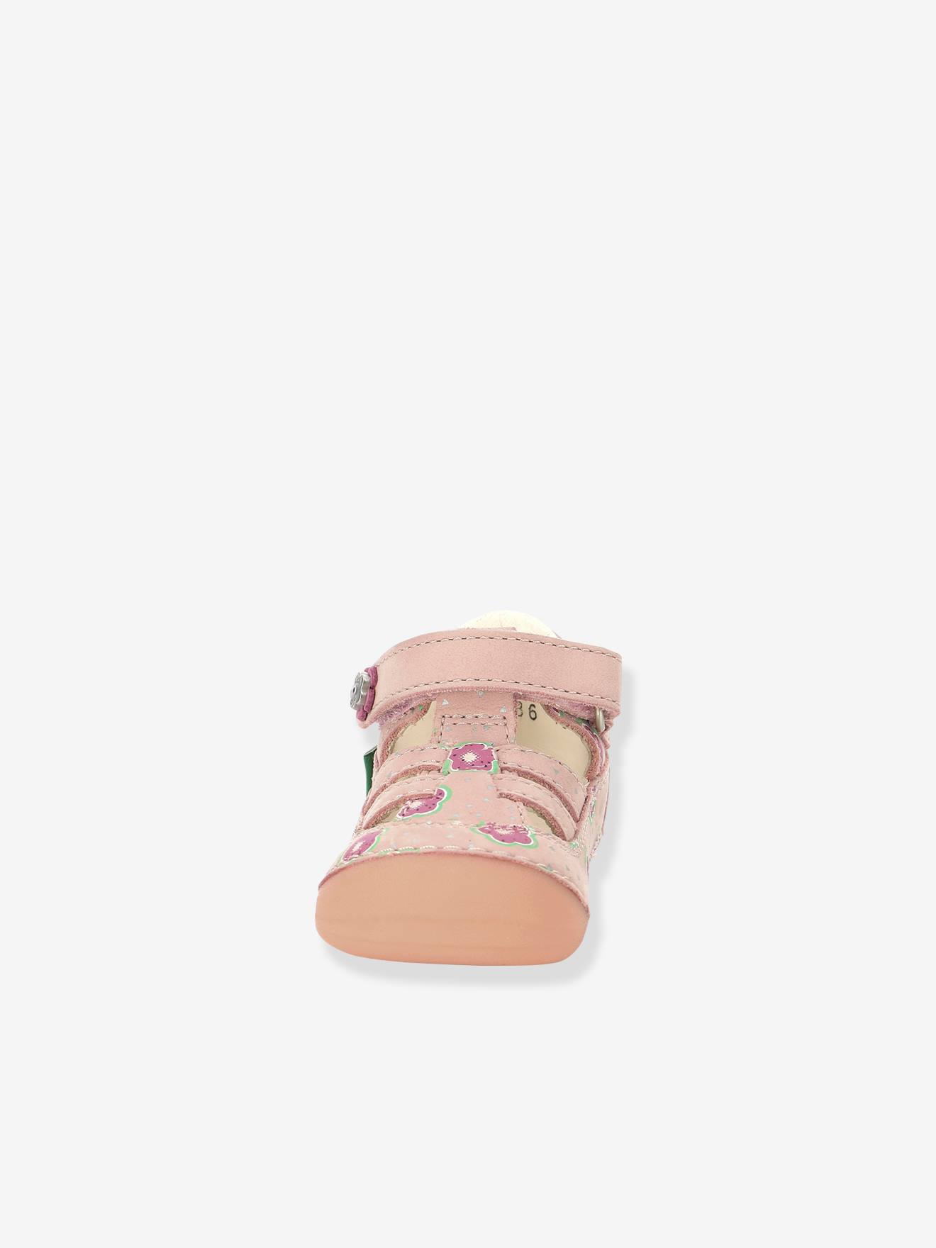 Sandales cuir bébé fille Sushy Originel Softers KICKERS® rose clair flower