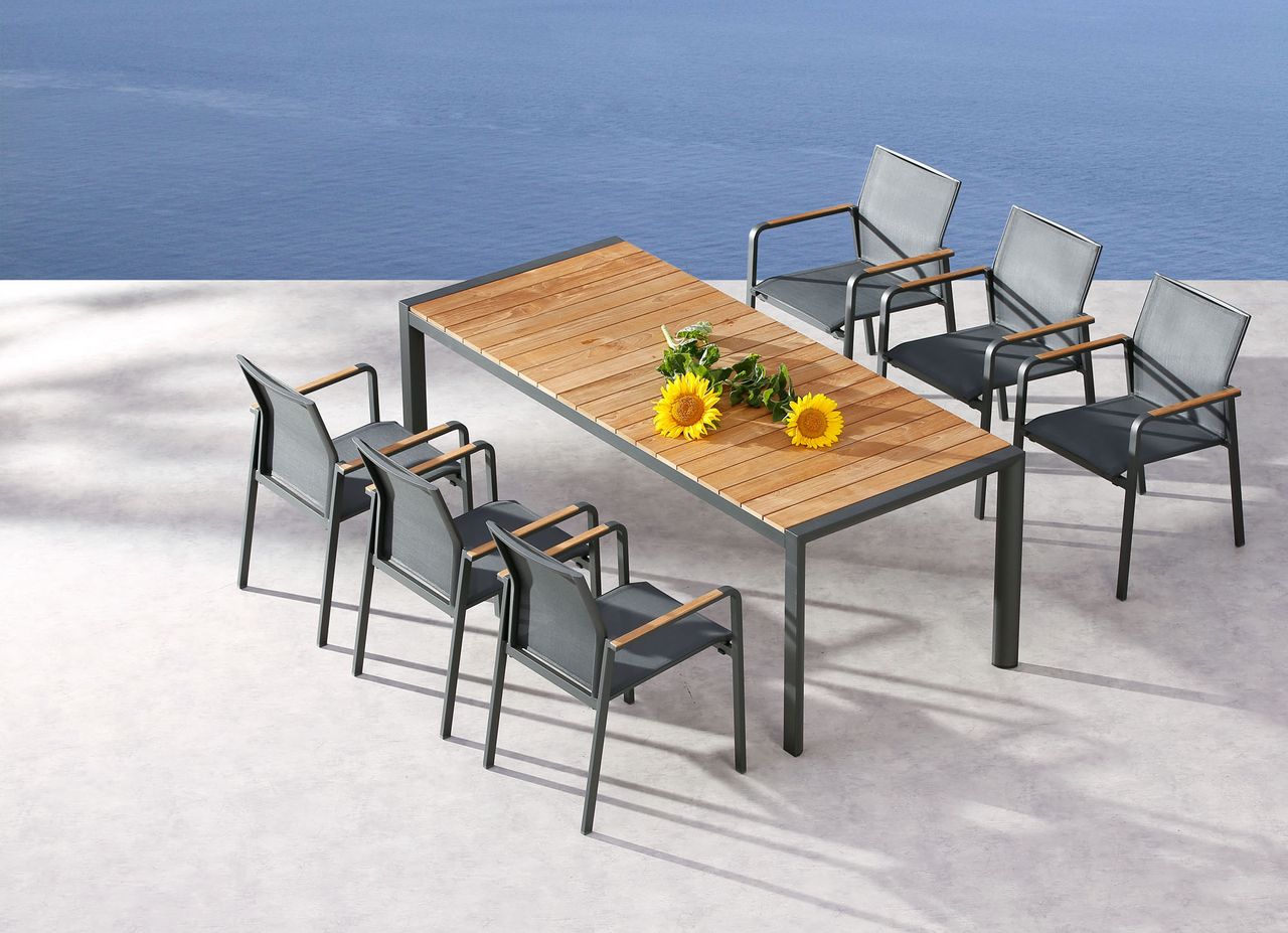 BEST Tisch Paros 210x90cm anthrazit/Teakholz