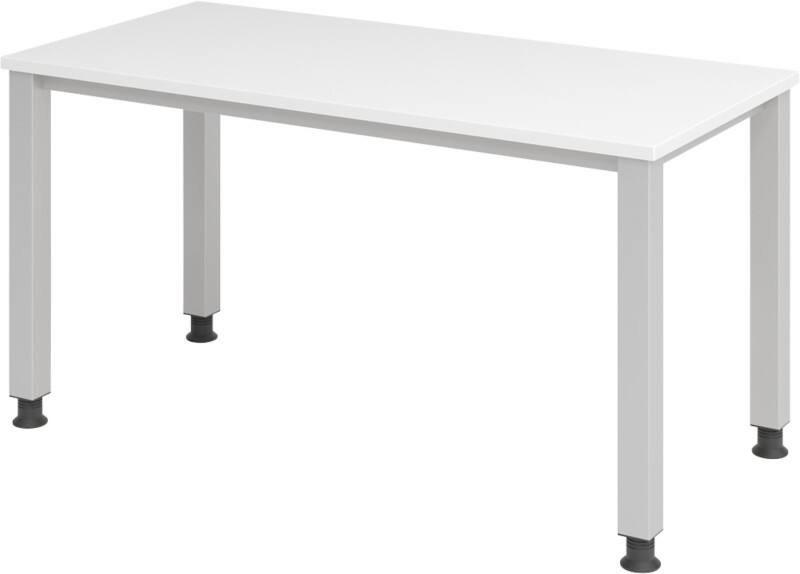 Hammerbacher VQS614/W Höhenverstellbarer gerader Schreibtisch mit 4 Füßen Express Q Weiß, Silber 1.400 x 672 x 685 - 810 mm
