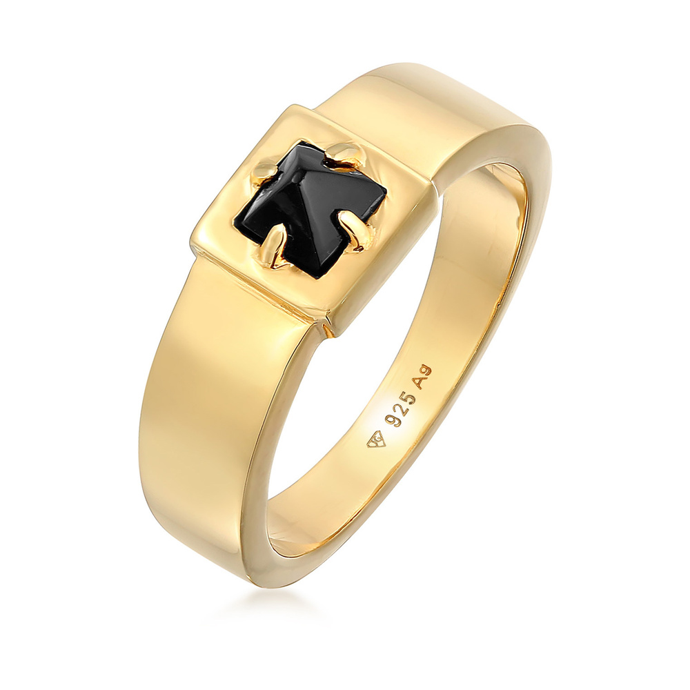 KUZZOI KUZZOI Bague Hommes Solitaire Pyramide Massif avec pierre précieuse Onyx en argen Bague