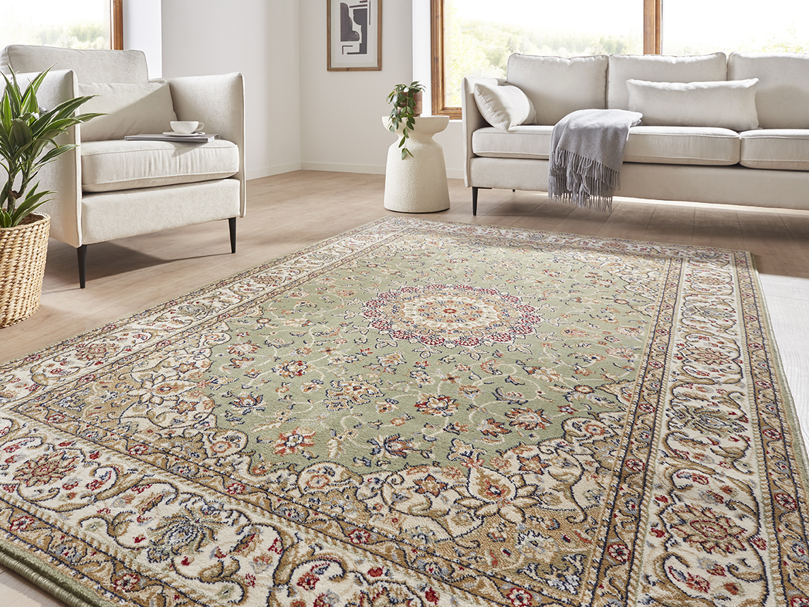 Peyer Syntex Klassischer Kurzflor Teppich Amina Medaillon 27008 Farbe Grün 160 x 230 cm
