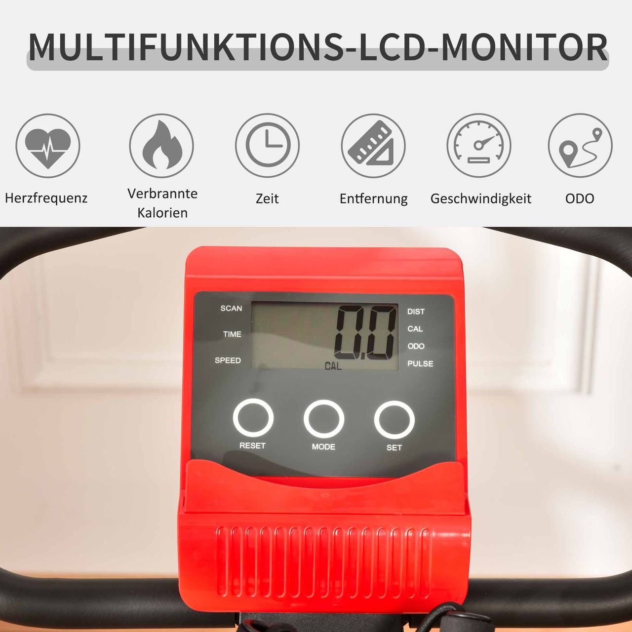 HOMCOM Heimtrainer X-Bike Fahrradtrainer LCD-Display klappbar Rot