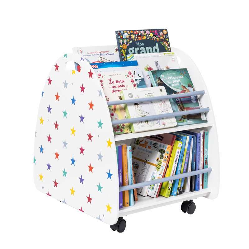 Bibliothèque à roulettes étoiles multicolores avec freins Oxybul