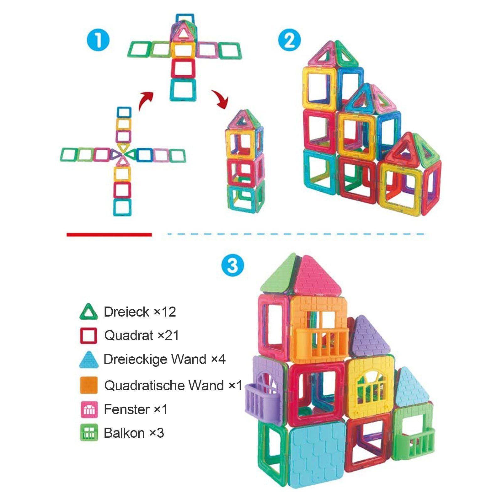 LBLA Lernspielzeug Magnetische Bausteine Spielset (85-St., 85 Stück), Magnetspielzeug ​Magnetblöcke Magnet Spielzeug für Kinder ab 3 Jahre