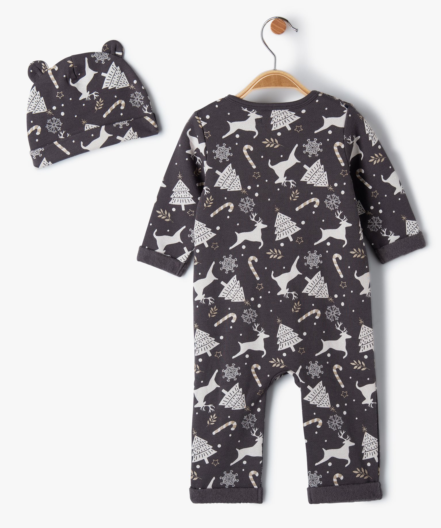 Ensemble bébé 2 pièces : combinaison + bonnet spécial Nol gris | GEMO