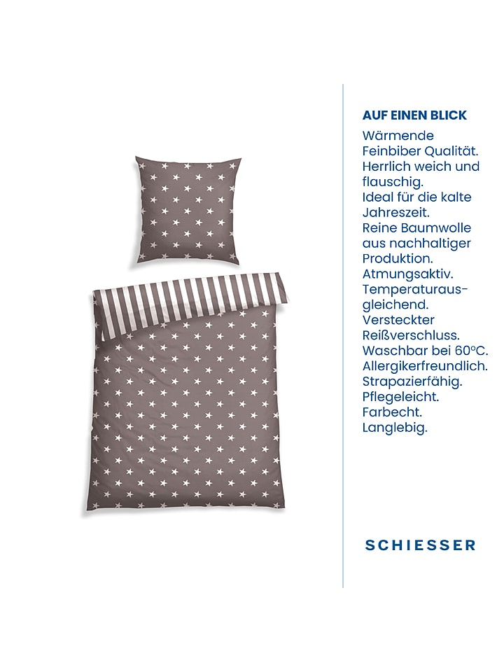 Schiesser Feinbiber-Bettwäsche-Set in Grau günstig kaufen