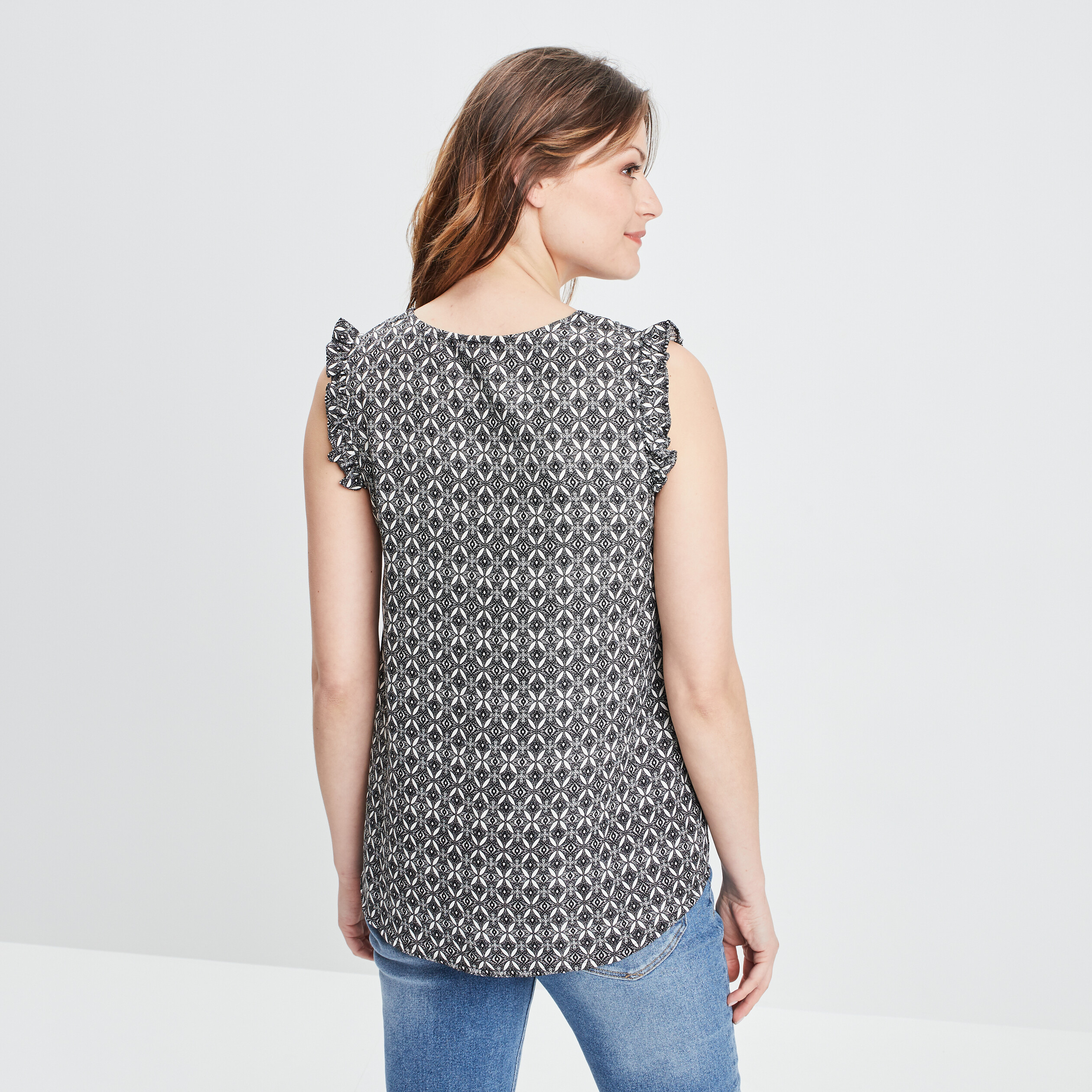 Blouse sans manches épaules volantées ecru femme | La Halle