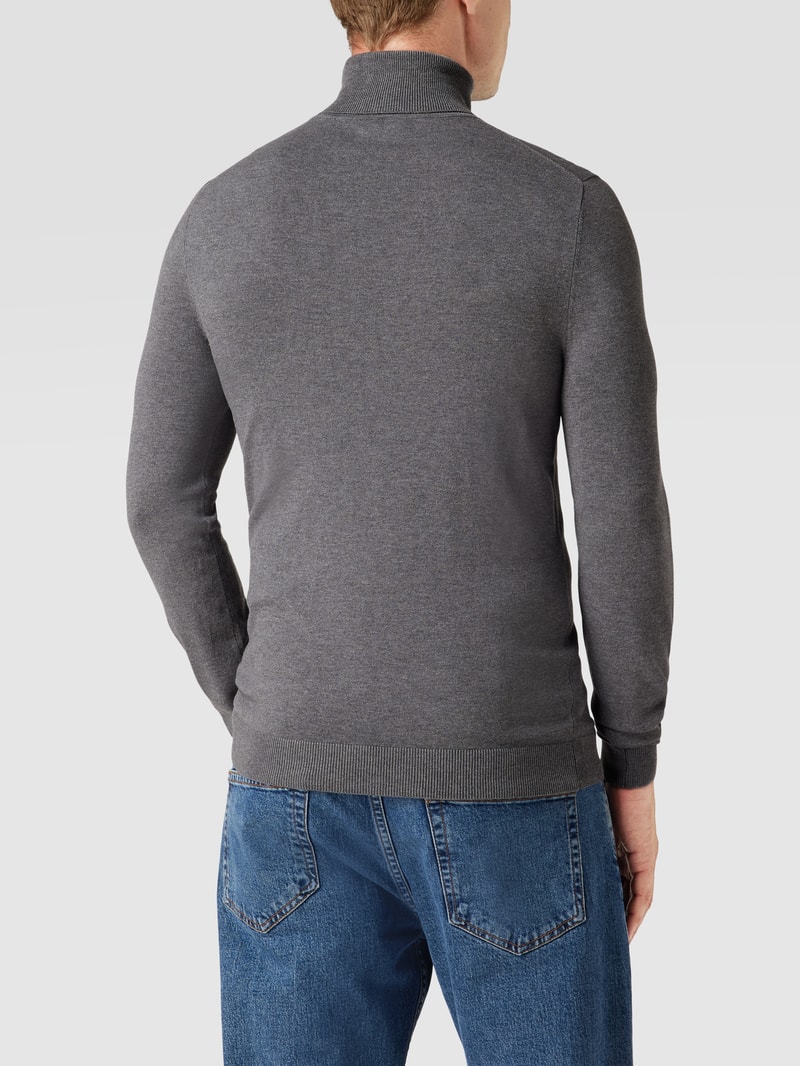 Longsleeve mit geripptem Rollkragen in mittelgrau meliert