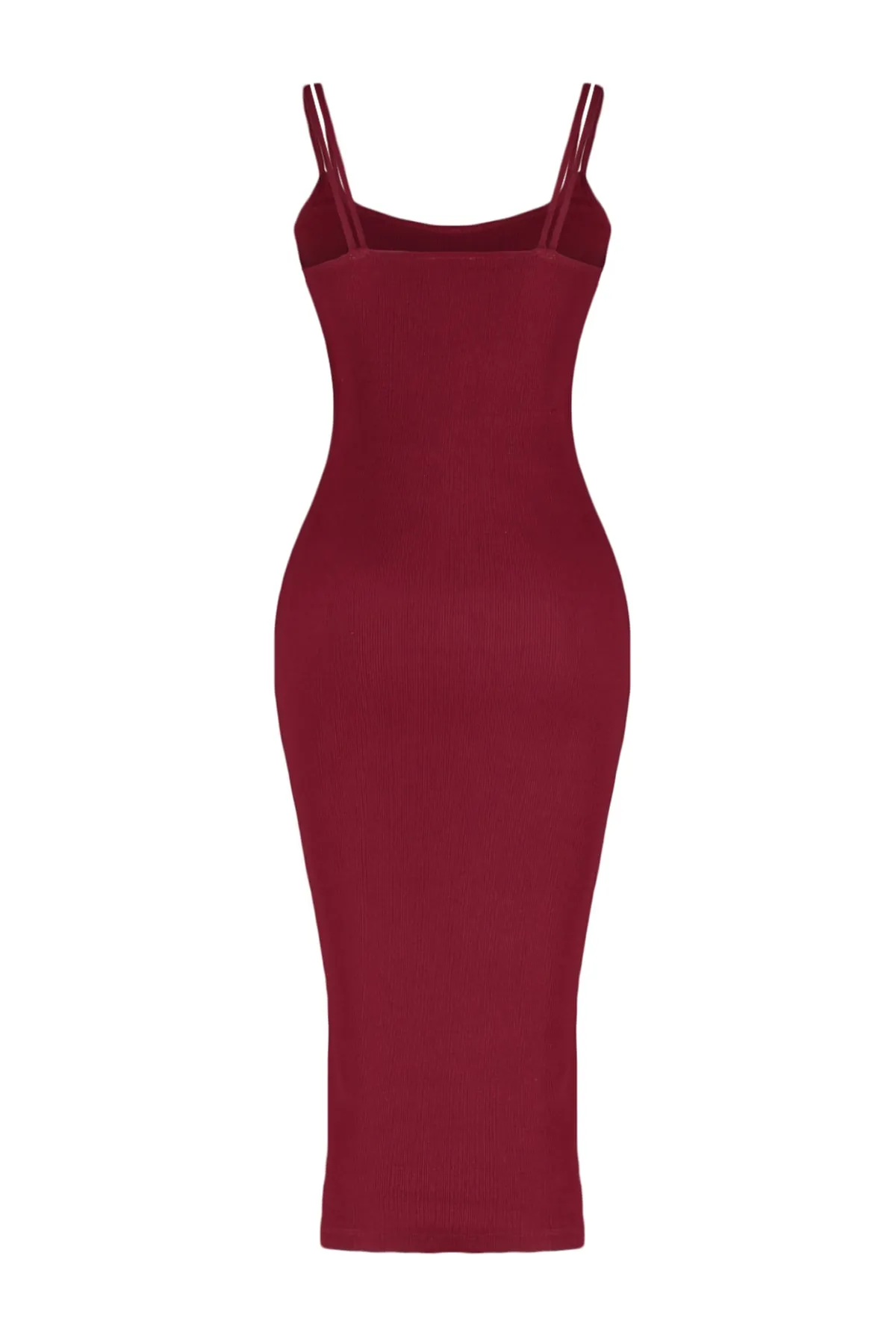 Trendyol Collection  Burgunderrotes, geripptes, flexibles Midi-Strickkleid mit doppelten Trägern und Trägern TWOSS22EL2452