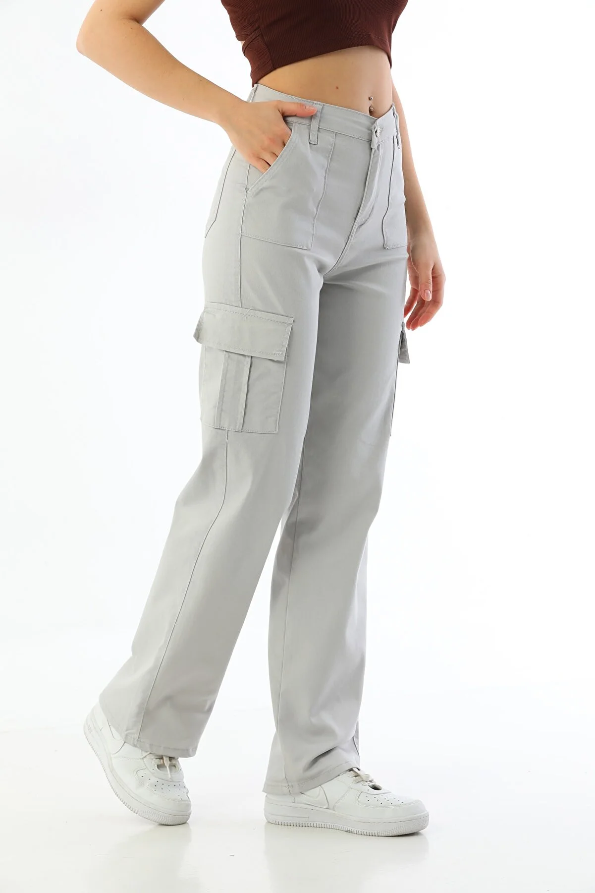 BİKELİFE  Steingraue Cargo-Tasche aus Lycra mit hoher Taille und weitem Bein