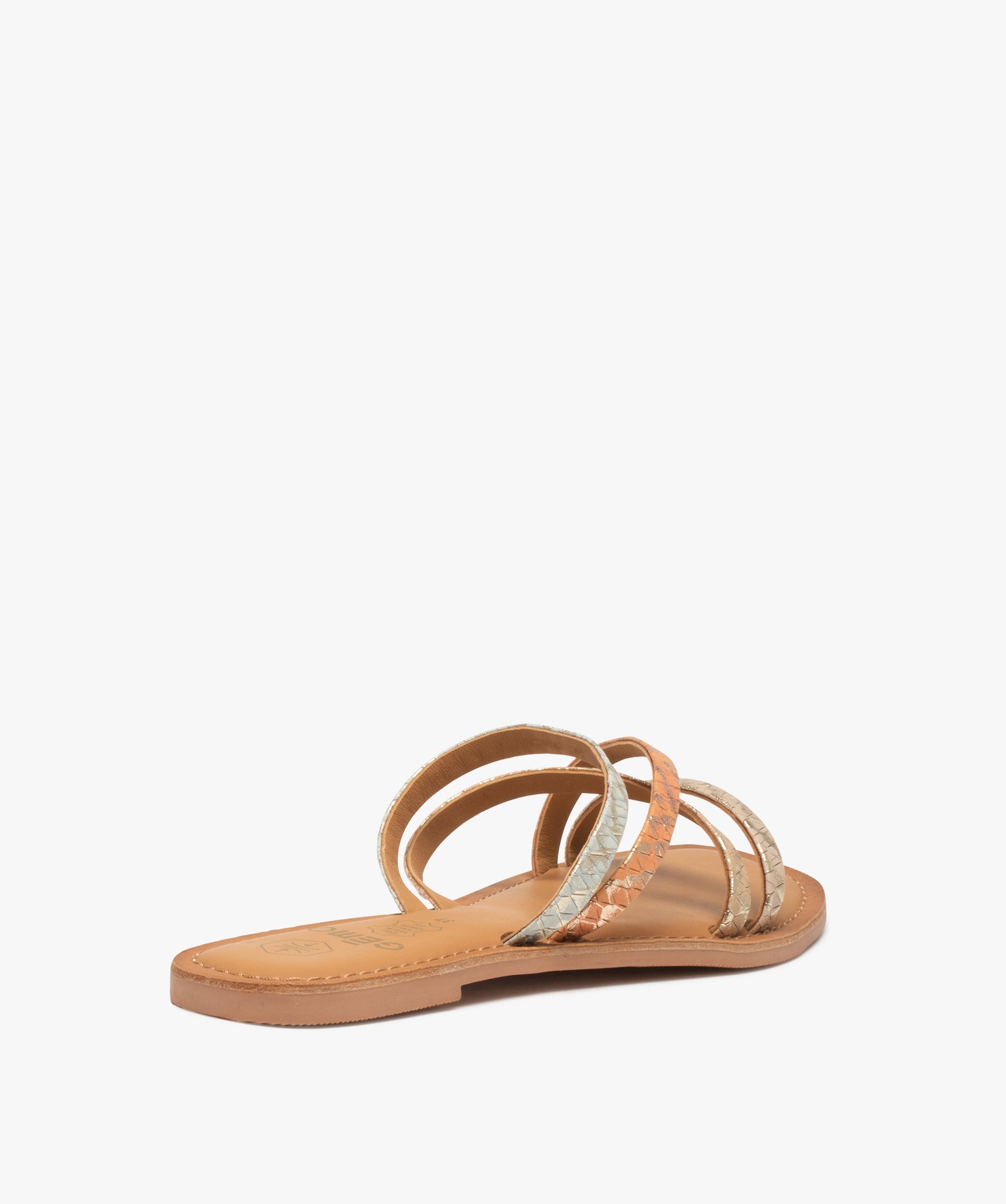 Mules femme à talon plat et fines brides en cuir multicolore | GEMO