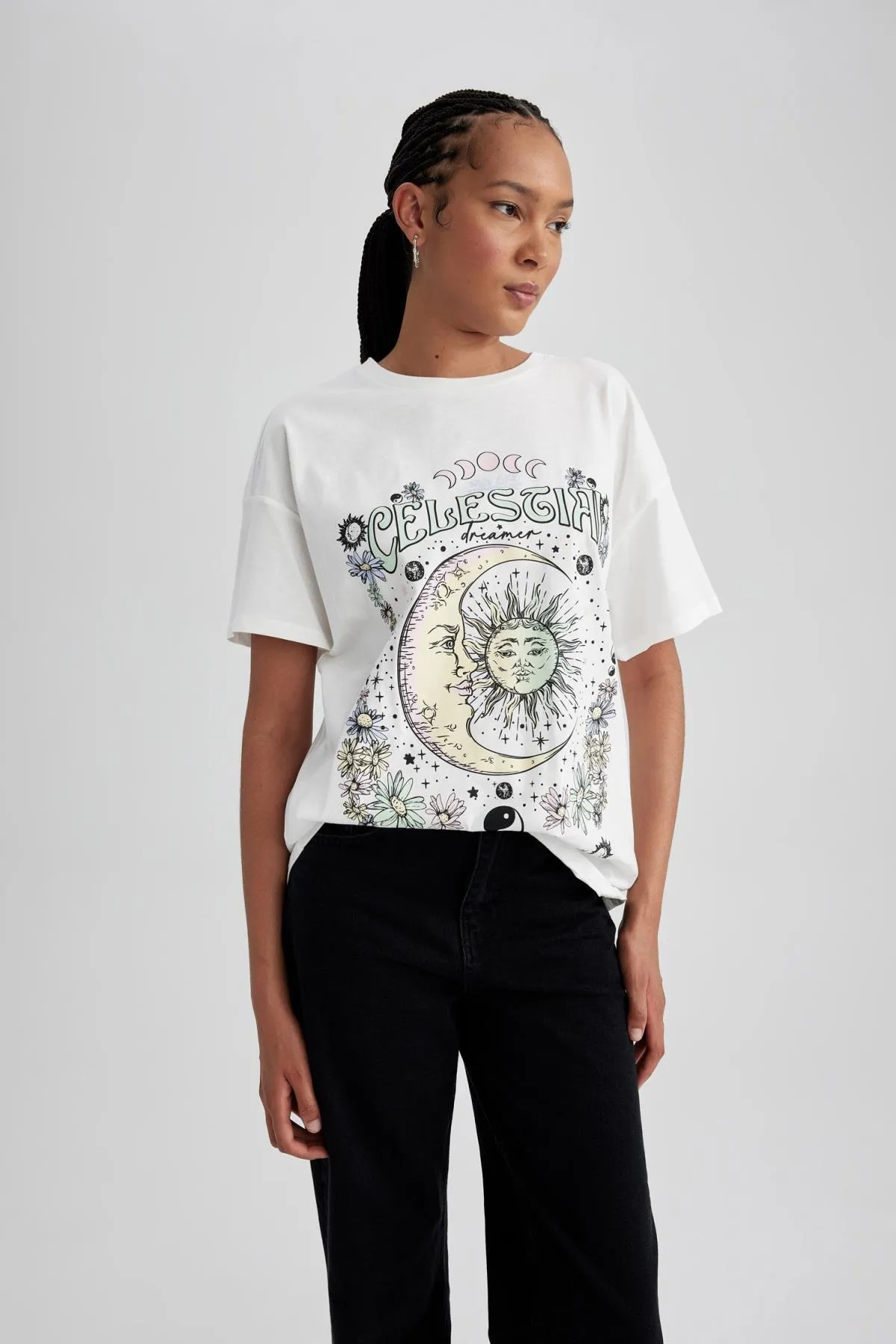 DeFacto  Bedrucktes T-Shirt mit Rundhalsausschnitt und kurzen Ärmeln in Übergröße, 100 % Baumwolle B1018ax23hs