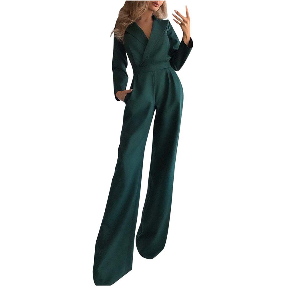 Zeaicos Jumpsuit Damen Hochzeit Lang Overall einfarbig V-Ausschnitt