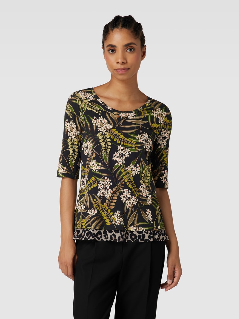 T-Shirt mit Allover-Muster im Double-Layer-Look in schwarz