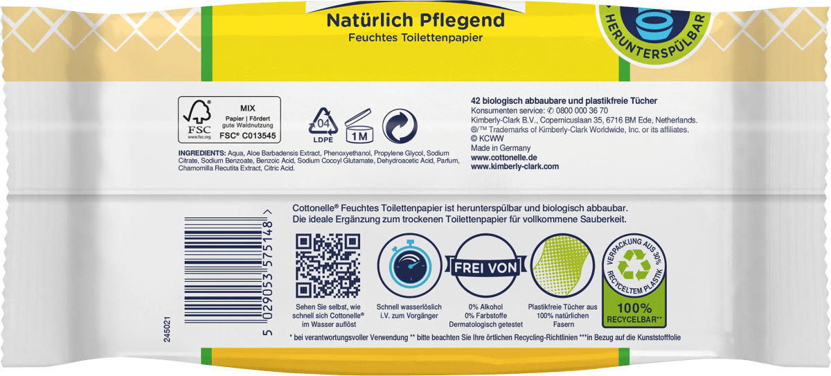 Feuchtes Toilettenpapier Natürlich Pflegend, 42 St