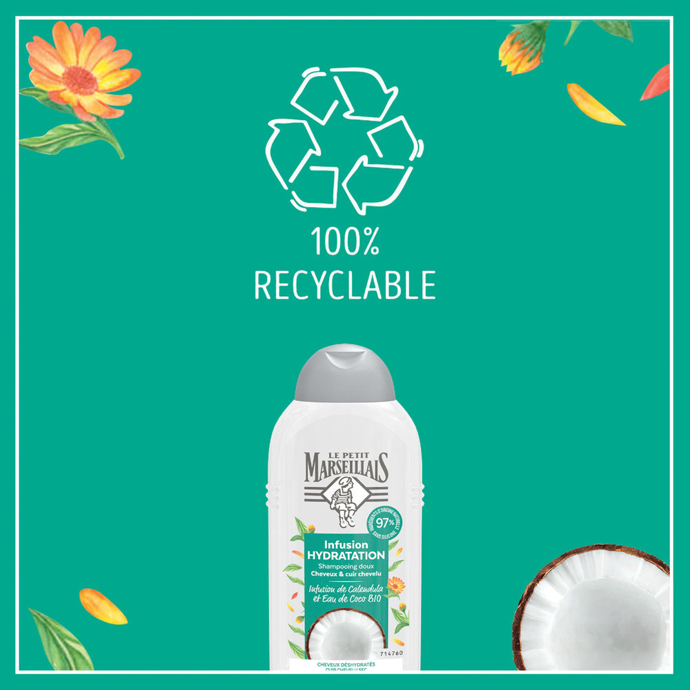 le petit marseillais Shampooing Hydratation Infusion Calendula Et Eau De Coco Shampoing