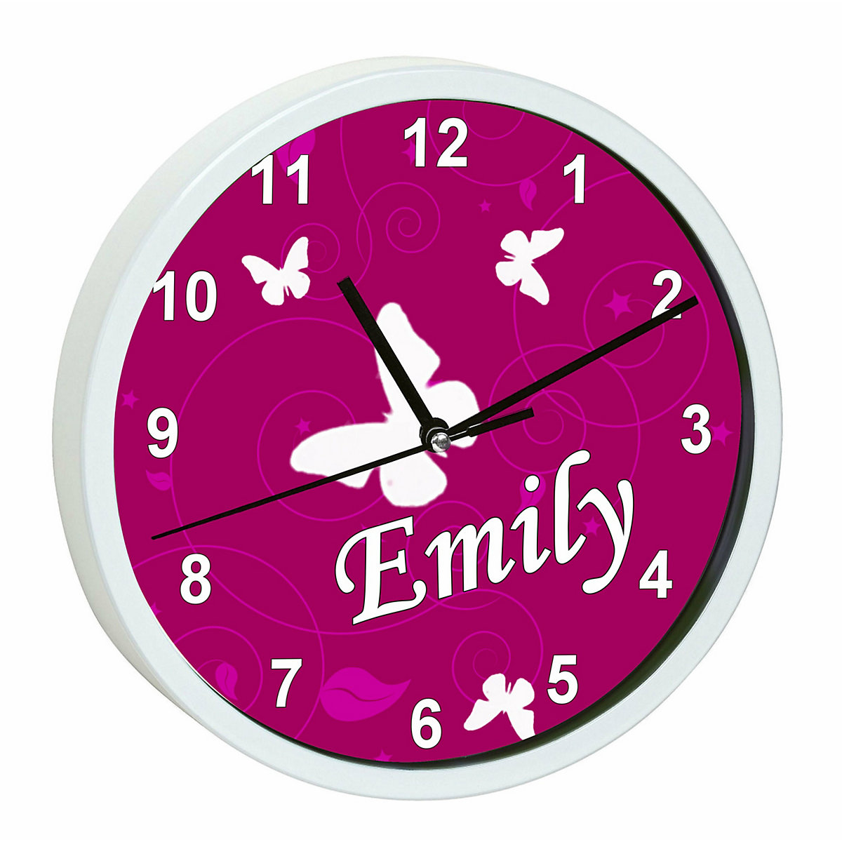 Kinder Wanduhr personalisiert mit Name Schmetterling Brombeere