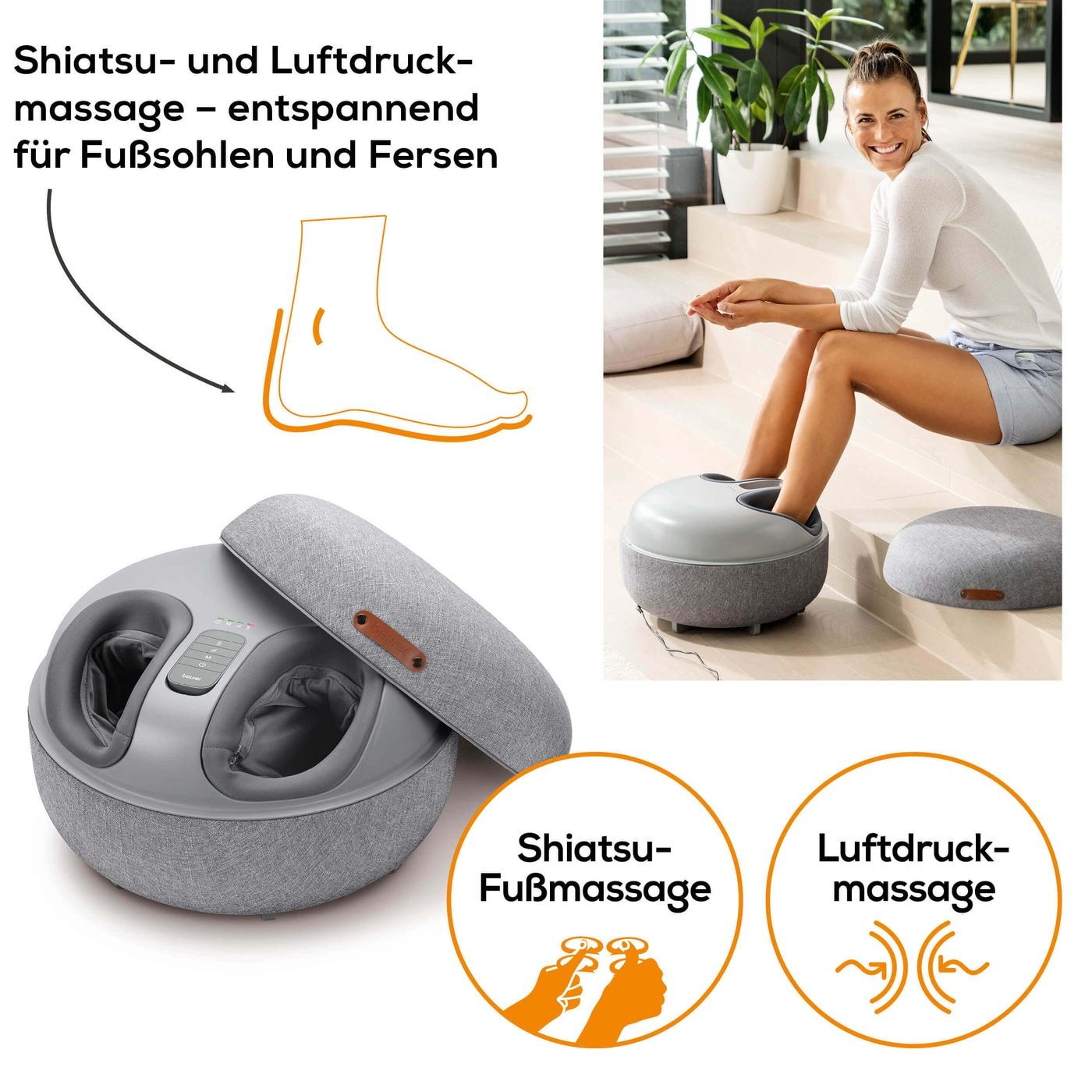 FM 120 2-in-1 Shiatsu-Fußmassagegerät-Entspannende Fußmassage plus moderner Sitzhocker
