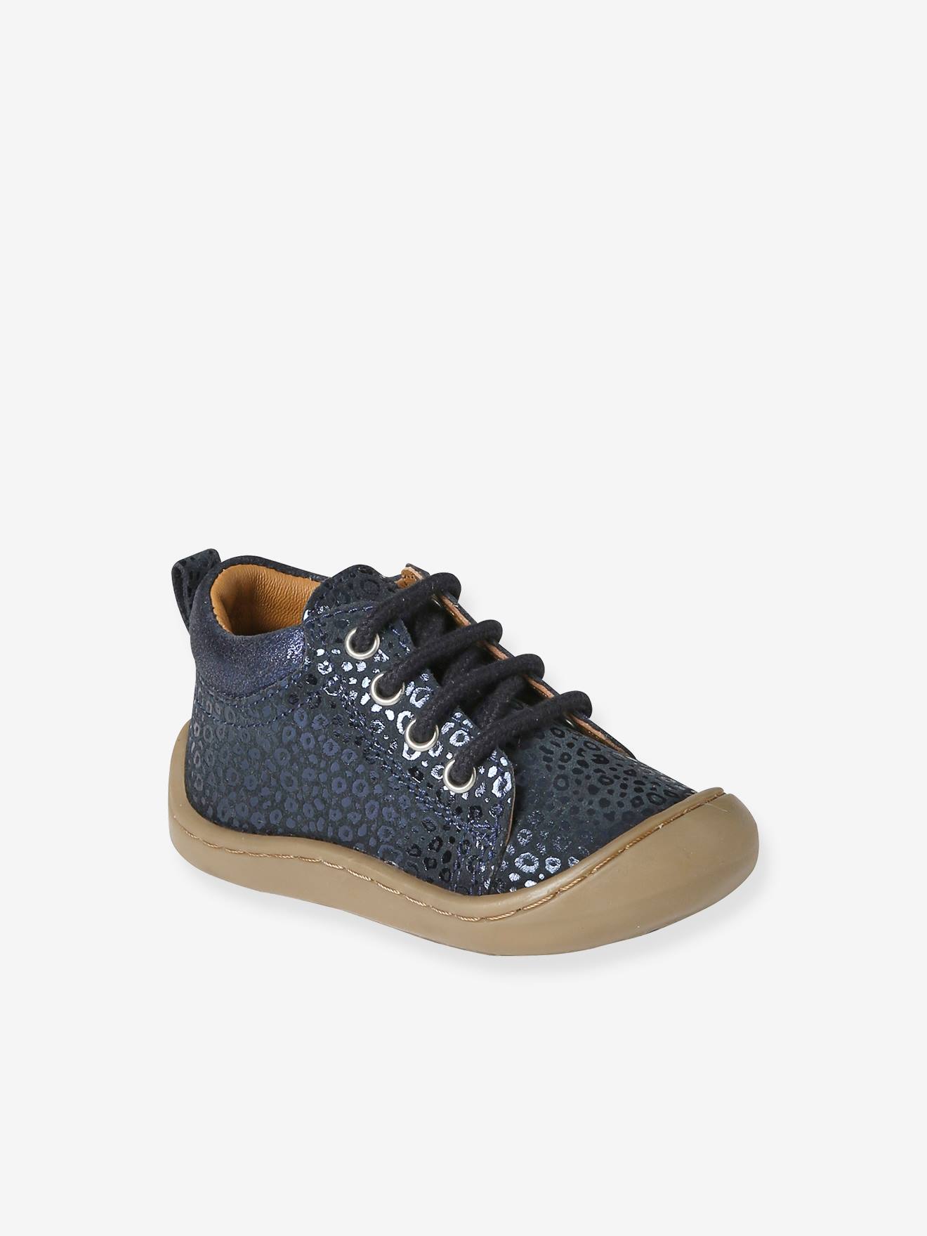 Bottillons lacés cuir souple bébé premiers pas or
