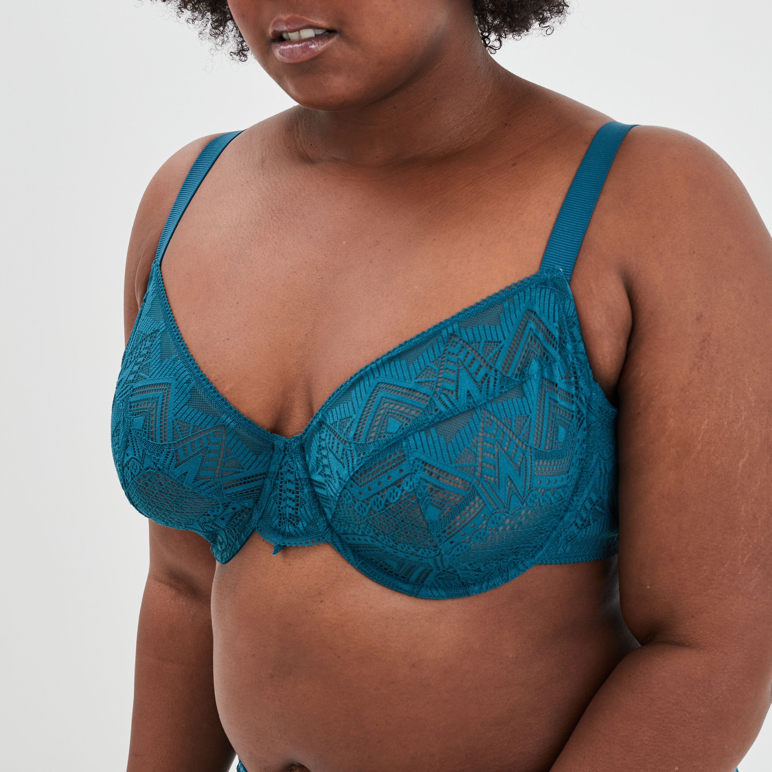 Soutien-gorge emboîtant dentelle bleu canard femme grande taille | La Halle