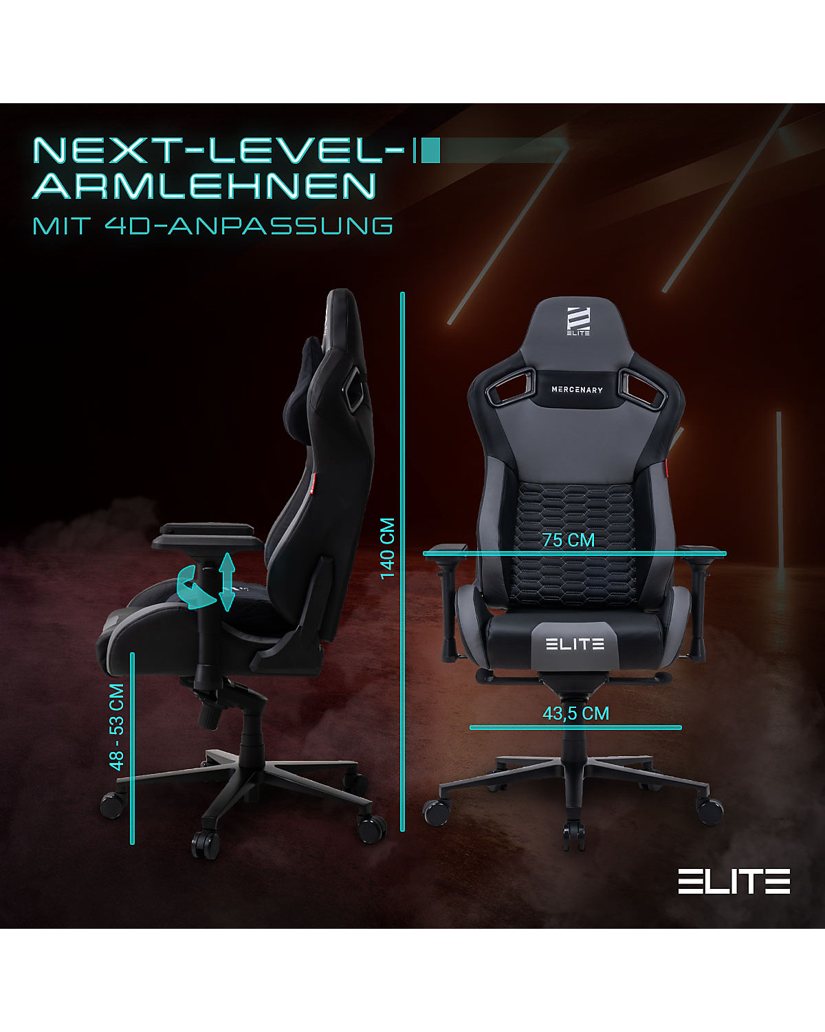 Gaming Stuhl MERCENARY - Ergonomischer Luxus Gaming Stuhl - 4D Armlehnen