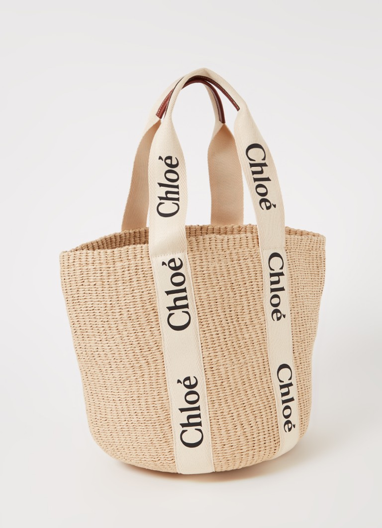 Μεγάλη τσάντα tote Chloé Woody από ανακυκλωμένη ράφια με λεπτομέρειες από δέρμα μοσχαριού