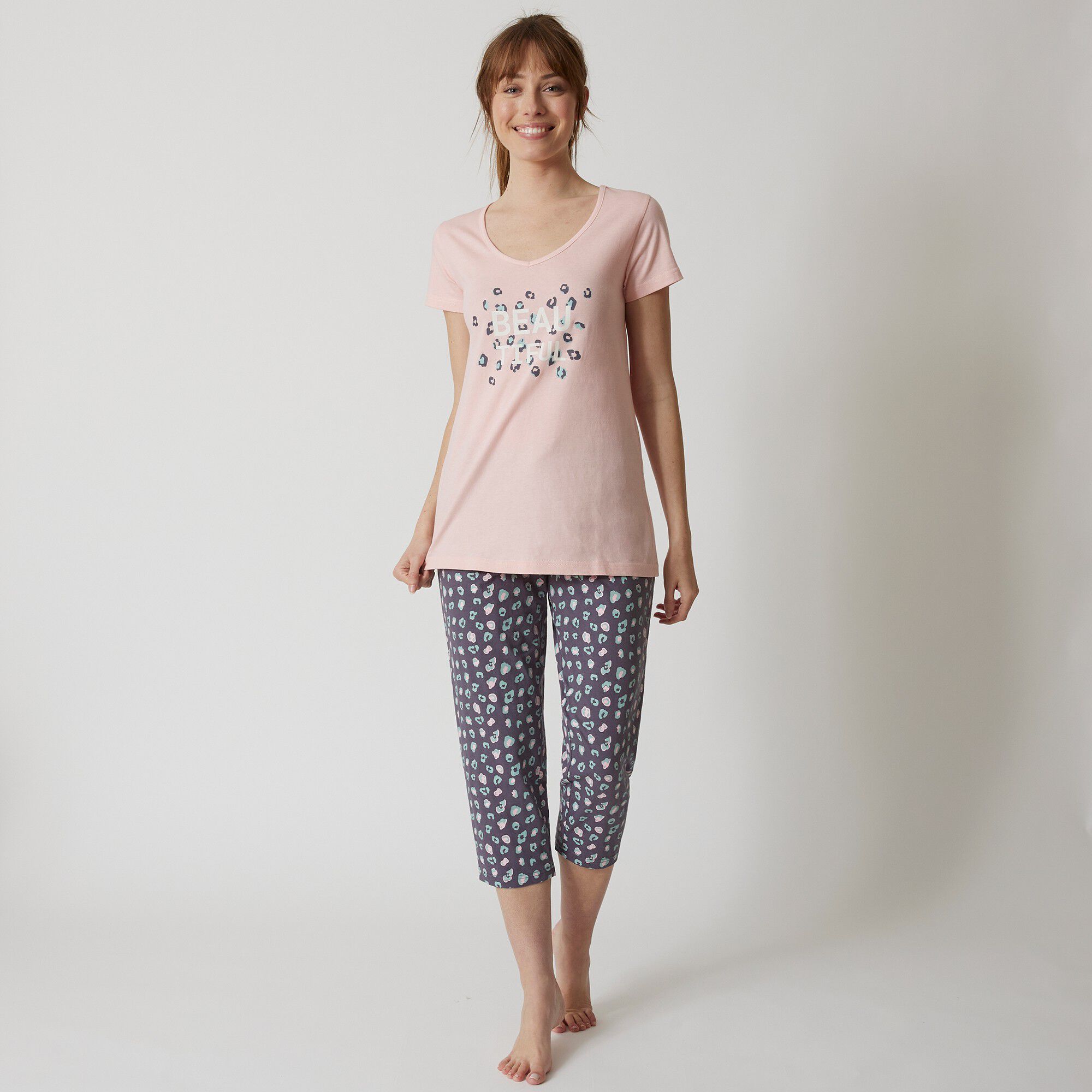 Tee-shirt manches courtes coton uni imprimé placé 