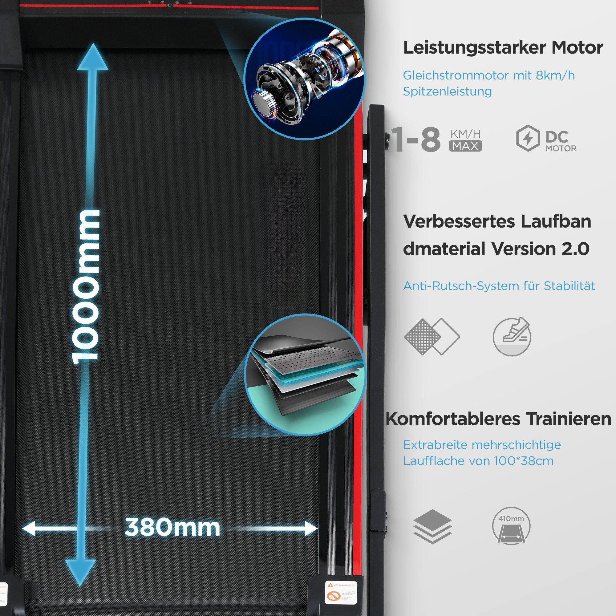 Merax Laufband, 1-8 KM/H, Underdesk Treadmill, Walking Jogging Pad