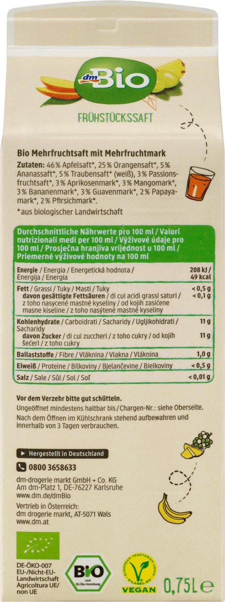 Direktsaft, Frühstückssaft mit Mehrfruchtmark, 750 ml