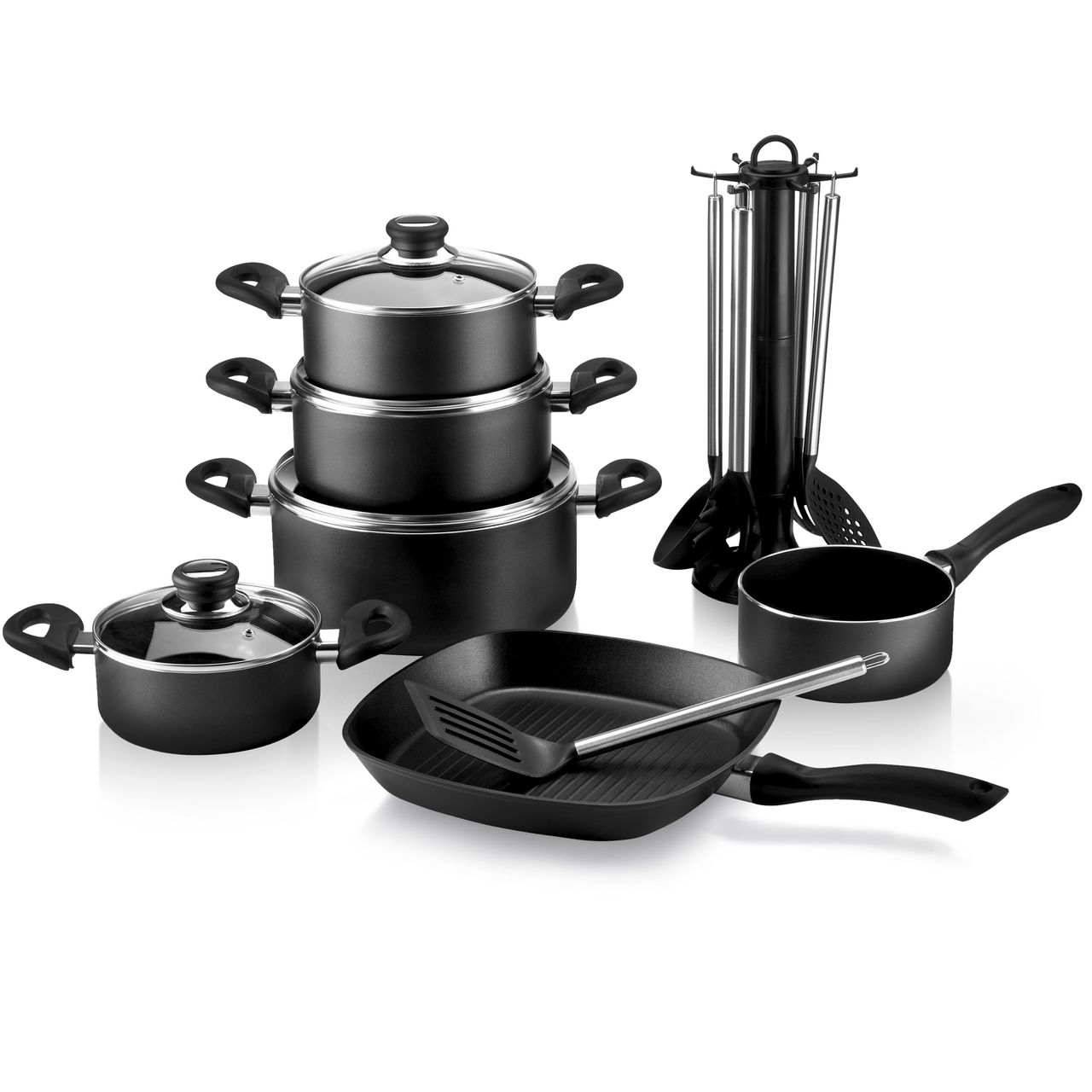 Karl Krüger Aluguss Set 17 tlg., schwarz