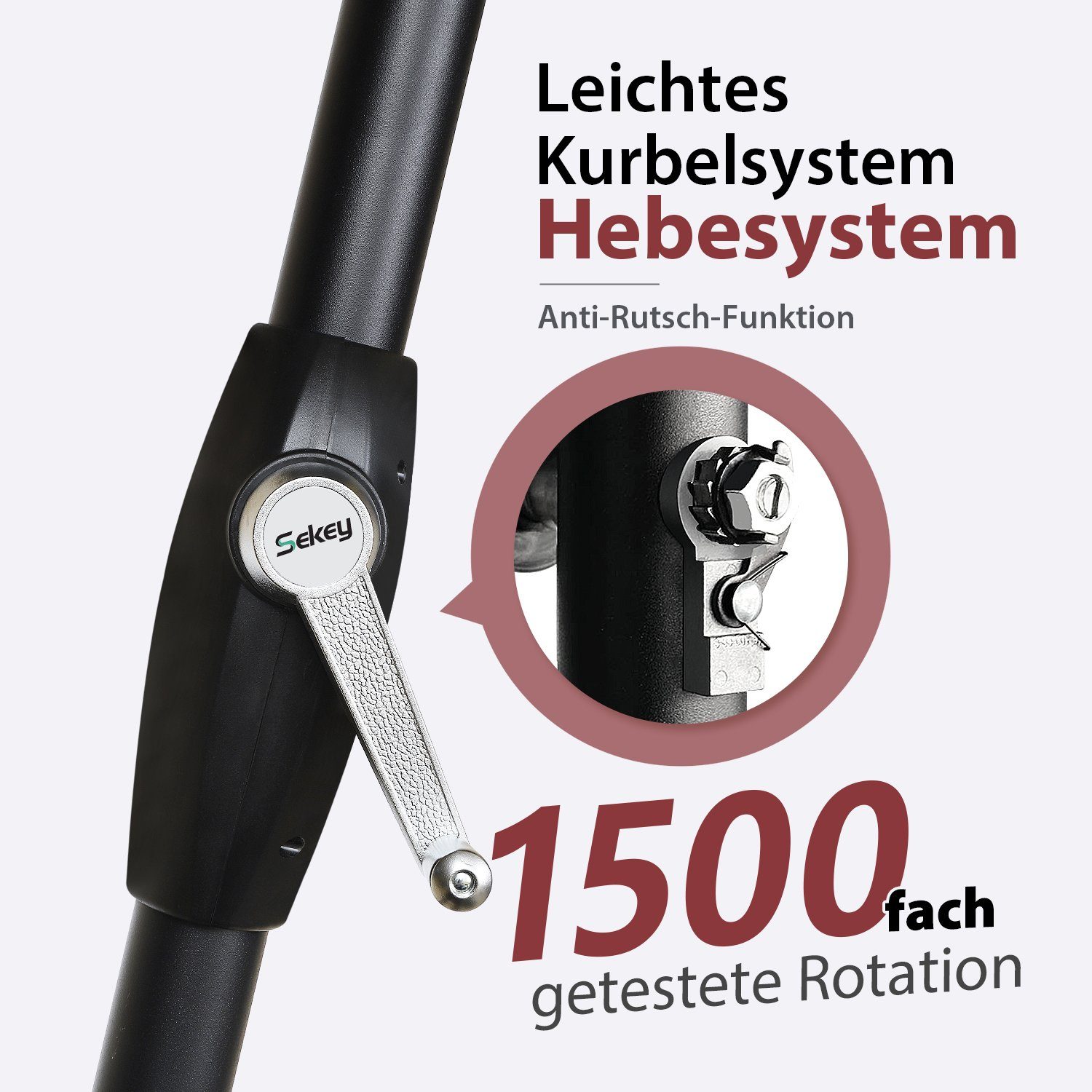Sekey Sonnenschirm Rechteckig Gartenschirm groß Marktschirm 3 meter mit Kurbel, UPF 50+, beidseitig um 30° knickbar, für Garten, Terrasse