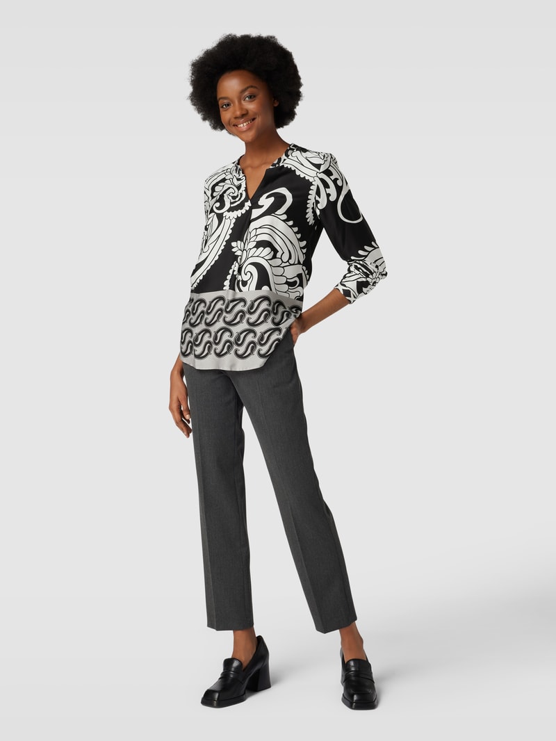 Blusenshirt mit Paisley-Muster und Tunikakragen in schwarz