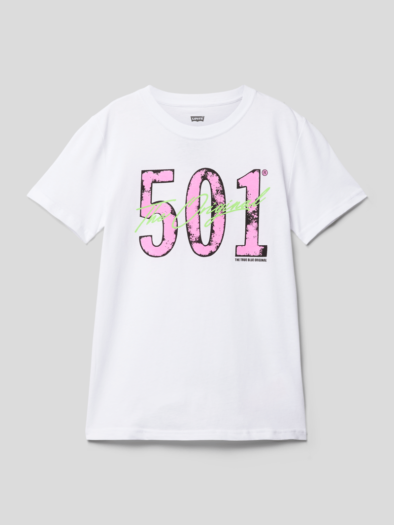 T-Shirt mit Label-Print Modell '501' in weiß