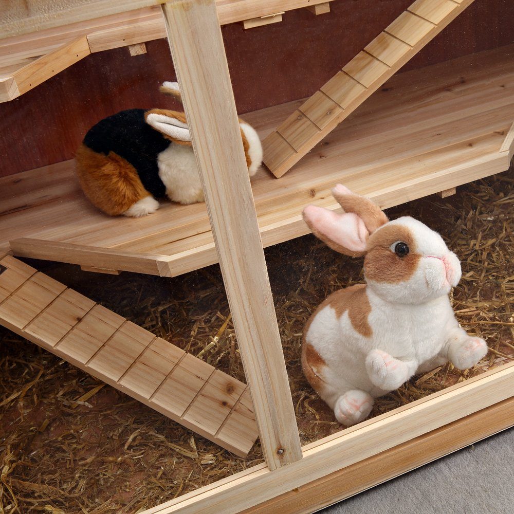 Melko Kleintierkäfig Kleintierkäfig Hamsterkäfig Mäusekäfig Villa Naturbraun 117x63x58 cm Nagerkäfig Käfig Rattenkäfig Holz Kleintierstall Holzkäfig Kaninchenstall Nagervoliere Auslauf, drei Stockwerken