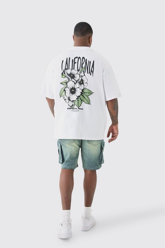 Plus Oversize T-Shirt mit floralem California-Print