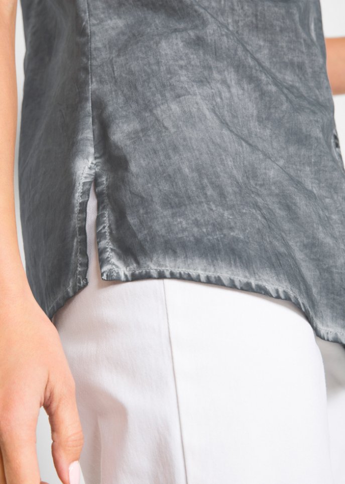 Cold-dyed-Bluse aus Bio-Baumwolle, Kurzarm
